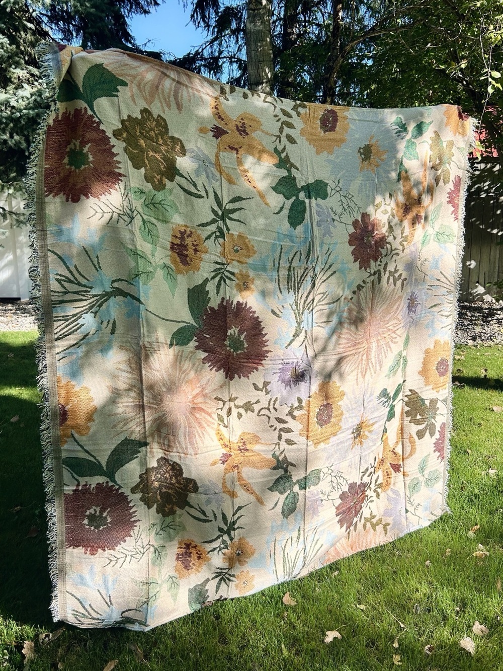 NWOT Oversized Botanical Floral Woven Jacquard Throw Blanket 70x70